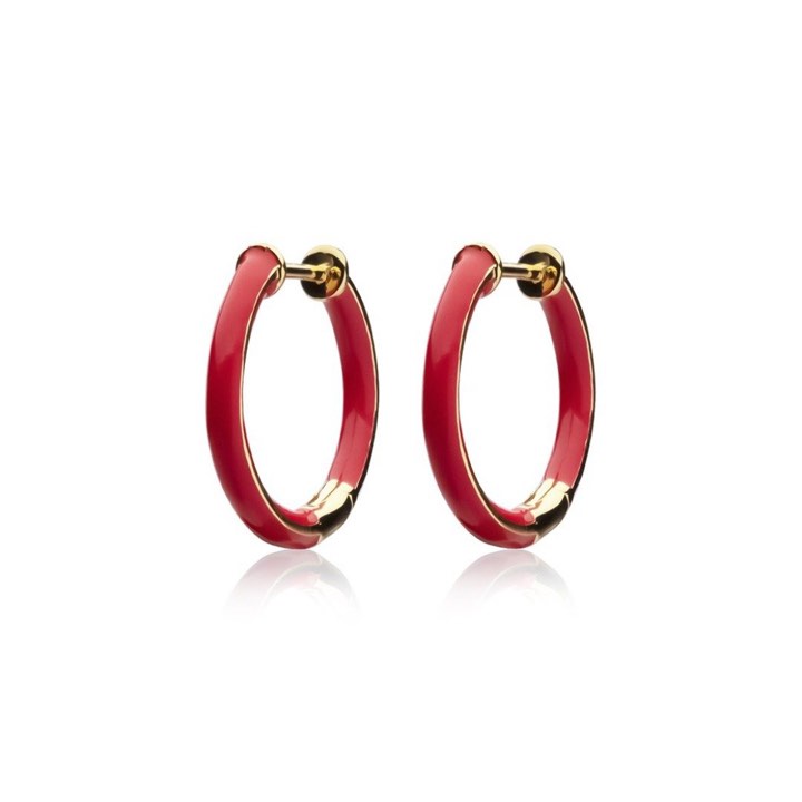 Enamel thin hoops red (gold) in the group Earrings / Gold Earrings at SCANDINAVIAN JEWELRY DESIGN (E2150GPER-OS)