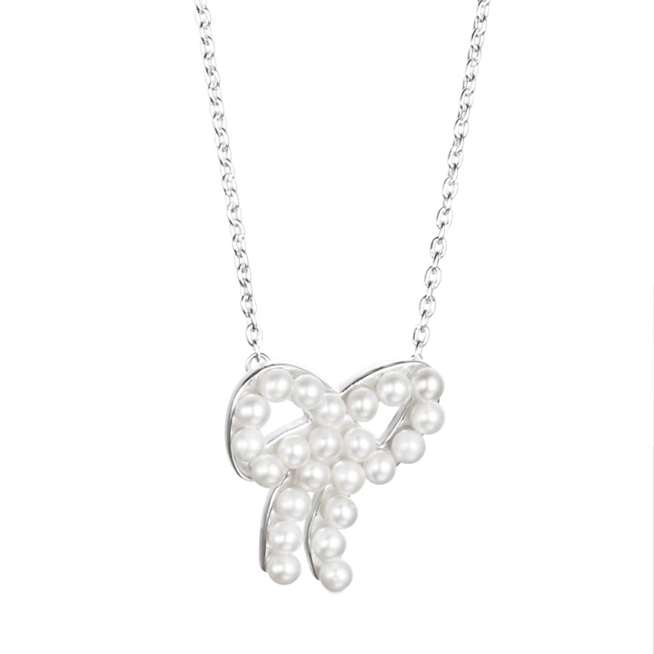 Mini Pearls Bow Necklaces Silver 42-45 cm in the group Necklaces / Silver Necklaces at SCANDINAVIAN JEWELRY DESIGN (10-100-01603-4245)