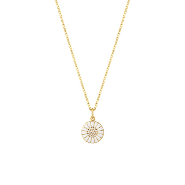 DAISY Pendant Goldpläterat Sterling silver medium WHITE ENAMEL 11 MM Diamonds 0.05 ct 40 cm in the group Necklaces / Diamond Necklaces at SCANDINAVIAN JEWELRY DESIGN (10010533)