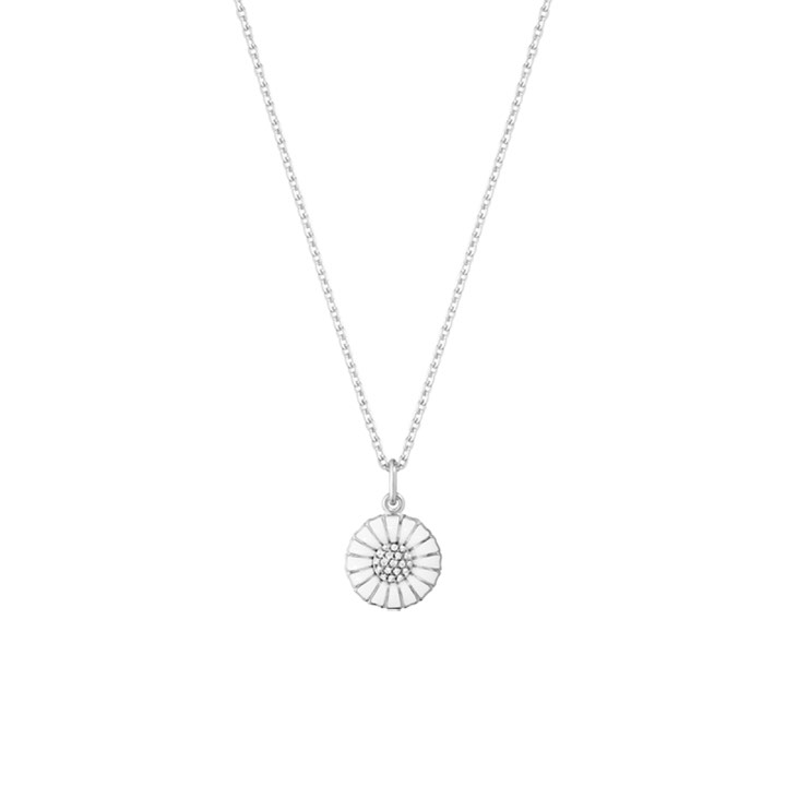 DAISY Pendant Silver RH WHITE ENAMEL 11 MM Diamonds 0.05 ct 45 cm in the group Necklaces / Diamond Necklaces at SCANDINAVIAN JEWELRY DESIGN (10010534)