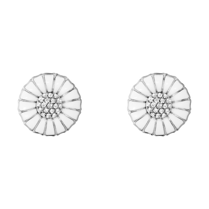 DAISY Earring Silver RH WHITE ENAMEL 11MM Diamonds PAVÉ 0.10 ct in the group Earrings / Diamond Earrings at SCANDINAVIAN JEWELRY DESIGN (10010538)