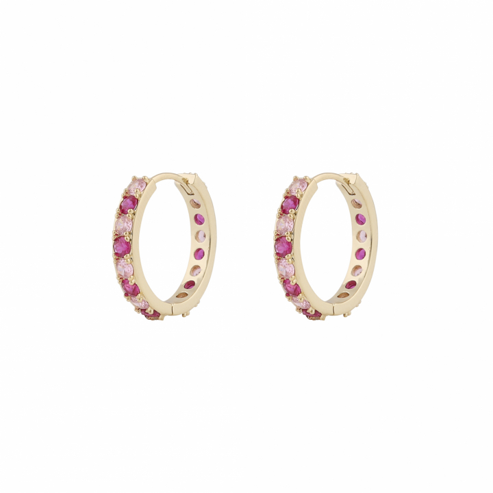 Ellie stone ring ear Gold mix fuchsia in the group Earrings / Gold Earrings at SCANDINAVIAN JEWELRY DESIGN (1319-6300-681)