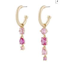 Ellie oval pendant ear Gold mix fuchsia in the group Earrings / Gold Earrings at SCANDINAVIAN JEWELRY DESIGN (1319-8000-681)