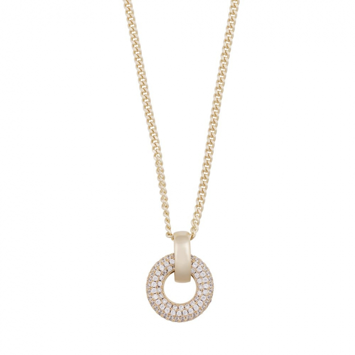 Liz big double ring crystal pendant neck gold in the group Necklaces / Gold Necklaces at SCANDINAVIAN JEWELRY DESIGN (1359-0160-251)