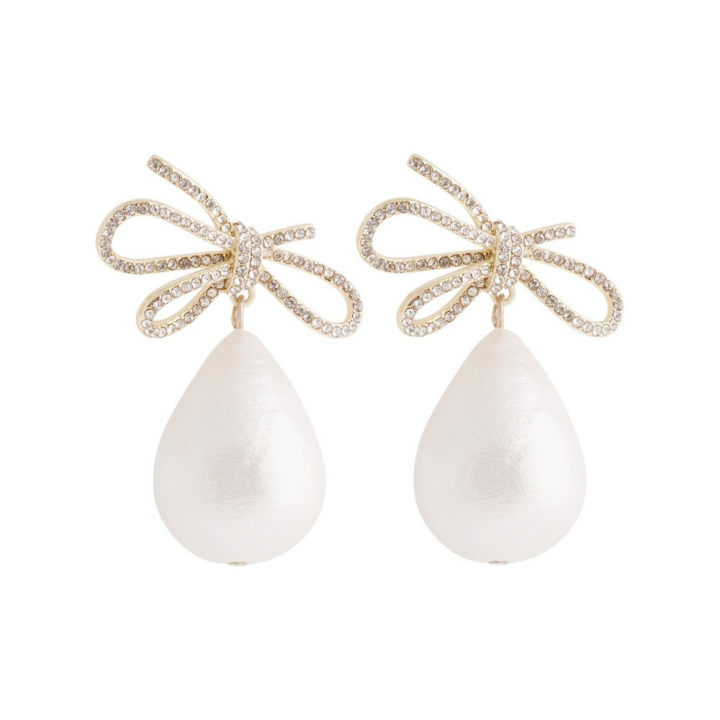 Ribbon crystal pearl Earrings Gold in the group Earrings / Gold Earrings at SCANDINAVIAN JEWELRY DESIGN (1380-6700-251)