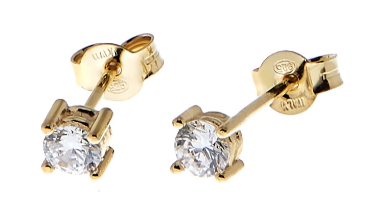 Two square stone stud Earring - Gold in the group Earrings / Gold Earrings at SCANDINAVIAN JEWELRY DESIGN (1827620001)