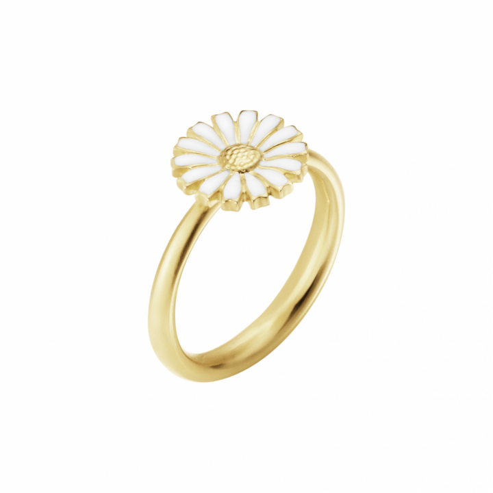 DAISY Ring gold-plated silver WHITE ENAMEL 11 MM in the group Rings / Gold Rings at SCANDINAVIAN JEWELRY DESIGN (2000172100)