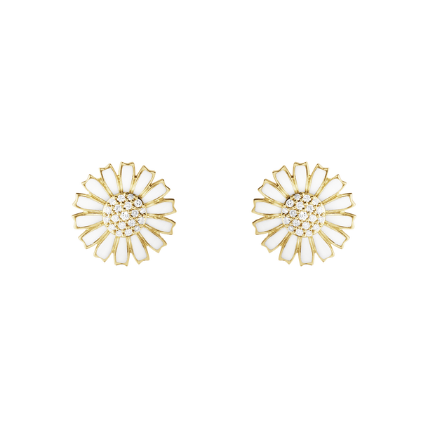 DAISY Earrings Gold-plated Silver Diamonds WHITE ENAMEL 11 MM in the group Earrings / Diamond Earrings at SCANDINAVIAN JEWELRY DESIGN (20001726)