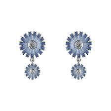 DAISY Double Earrings Silver BLUE 13 MM/8 MM in the group Earrings / Silver Earrings at SCANDINAVIAN JEWELRY DESIGN (20001740)