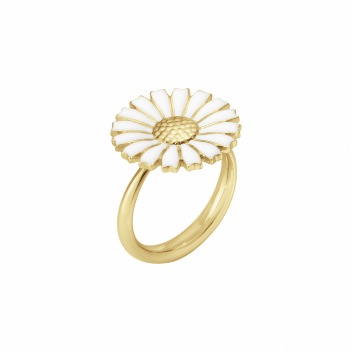 DAISY Ring gold-plated WHITE ENAMEL 18 MM in the group Rings / Gold Rings at SCANDINAVIAN JEWELRY DESIGN (2000177300)