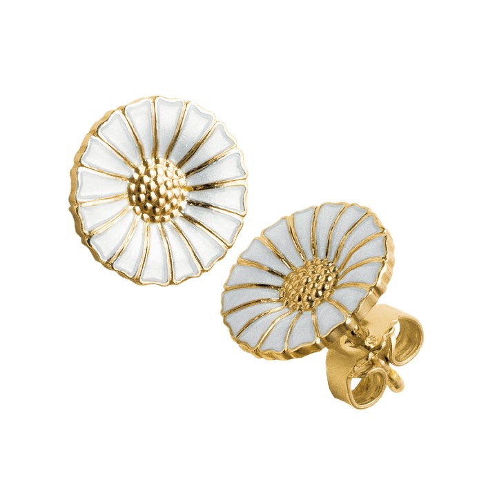 DAISY Earring Silver Goldpläterad WHITE ENAMEL 11 MM in the group Earrings / Gold Earrings at SCANDINAVIAN JEWELRY DESIGN (3539207)