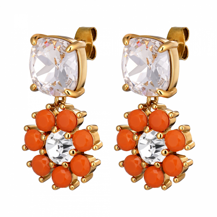 POPPY SG CORAL / CRYSTAL Earrings Gold in the group Earrings / Gold Earrings at SCANDINAVIAN JEWELRY DESIGN (460078)