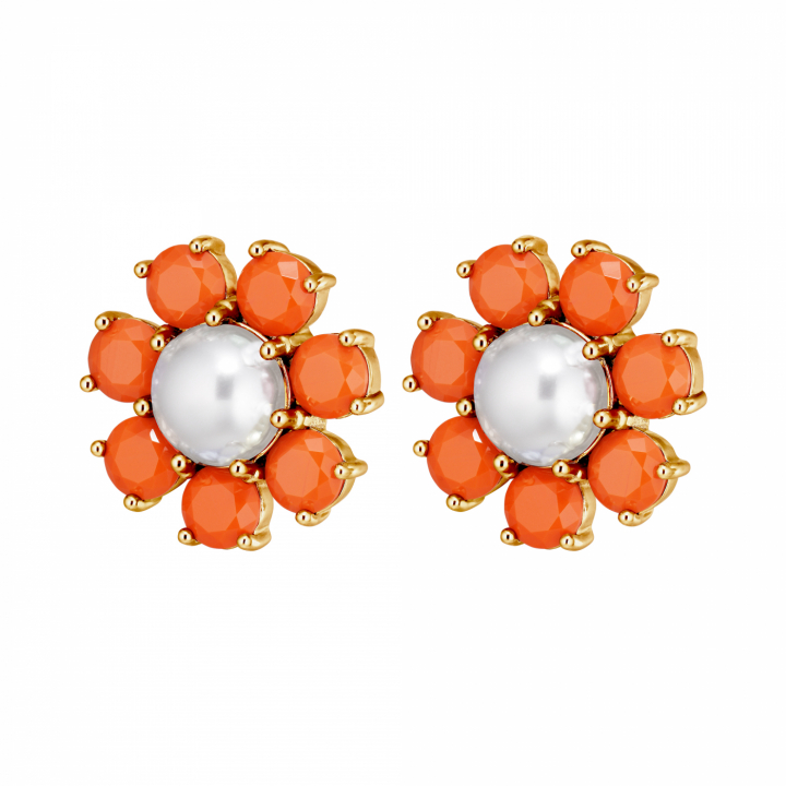 AUBRA SG CORAL / WHITE PEARL Erarrings Gold in the group Earrings / Gold Earrings at SCANDINAVIAN JEWELRY DESIGN (460080)