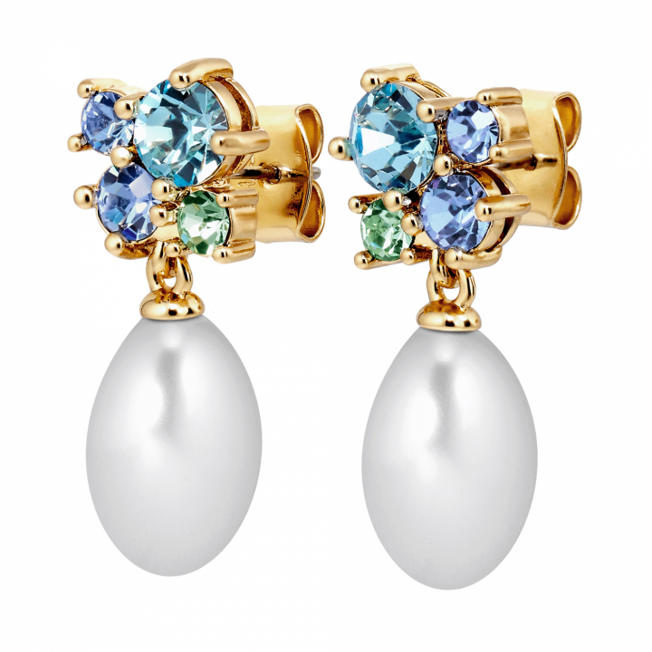 PETUN SG AQUA / WHITE PEARL Earrings Gold in the group Earrings / Pearl Earrings at SCANDINAVIAN JEWELRY DESIGN (480057)