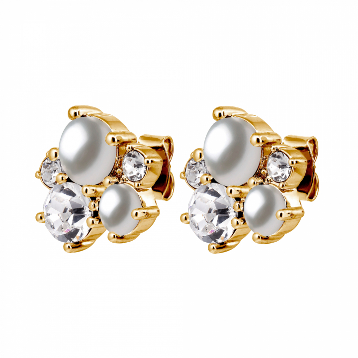 MINNIE SG CRYSTAL / WHITE PEARL Earrings Gold in the group Earrings / Pearl Earrings at SCANDINAVIAN JEWELRY DESIGN (480161)