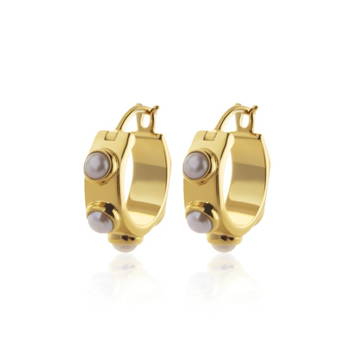 Funky Pearl Mini Hoops Earring (Gold) in the group Earrings / Pearl Earrings at SCANDINAVIAN JEWELRY DESIGN (E2118GPS0-OS)