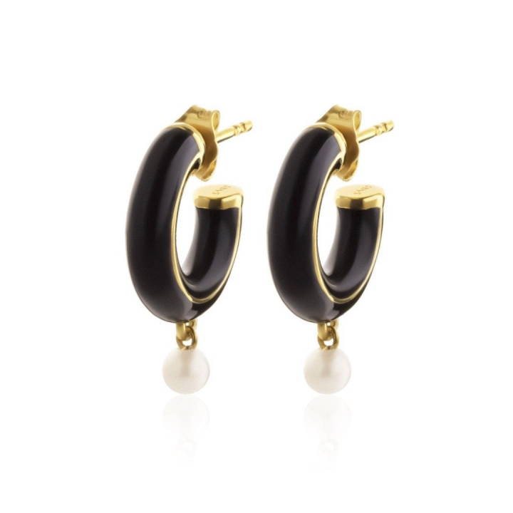 Enameled pearl hoops black gold in the group Earrings / Gold Earrings at SCANDINAVIAN JEWELRY DESIGN (E2123GEBL-OS)