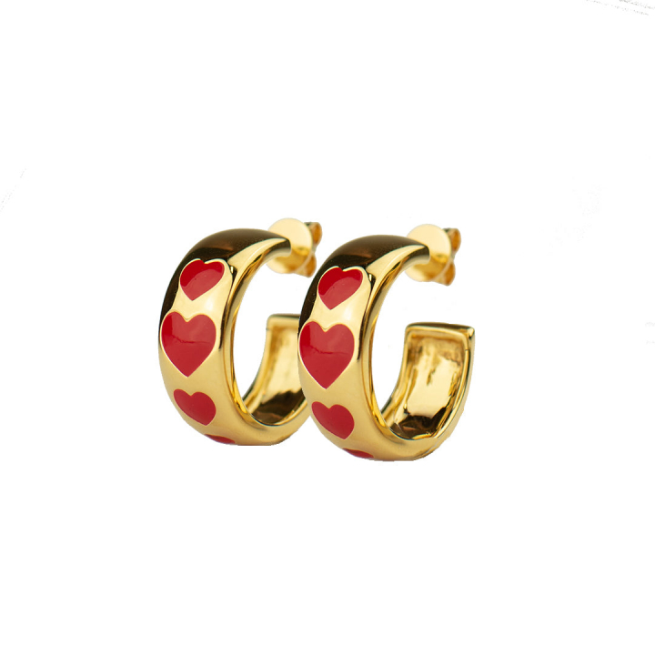 Red heart hoops gold in the group Earrings / Gold Earrings at SCANDINAVIAN JEWELRY DESIGN (E2124GPS0-OS)
