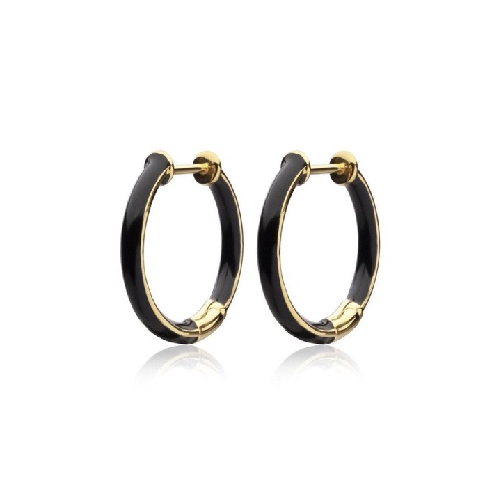 Enamel thin hoops black (gold) in the group Earrings / Gold Earrings at SCANDINAVIAN JEWELRY DESIGN (E2150GEBL-OS)