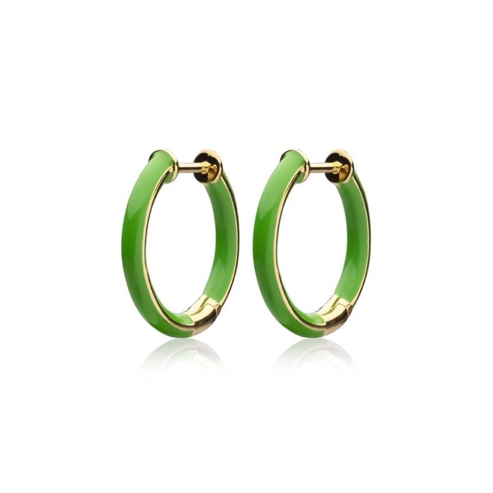 Enamel thin hoops green (gold) in the group Earrings / Gold Earrings at SCANDINAVIAN JEWELRY DESIGN (E2150GPEG-OS)