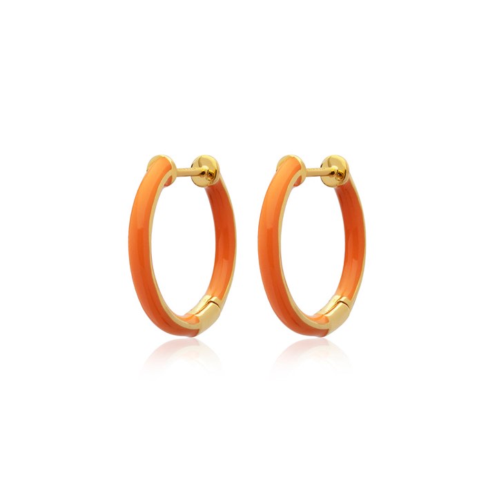 Enamel thin hoops orange (gold) in the group Earrings / Gold Earrings at SCANDINAVIAN JEWELRY DESIGN (E2150GPEO-OS)