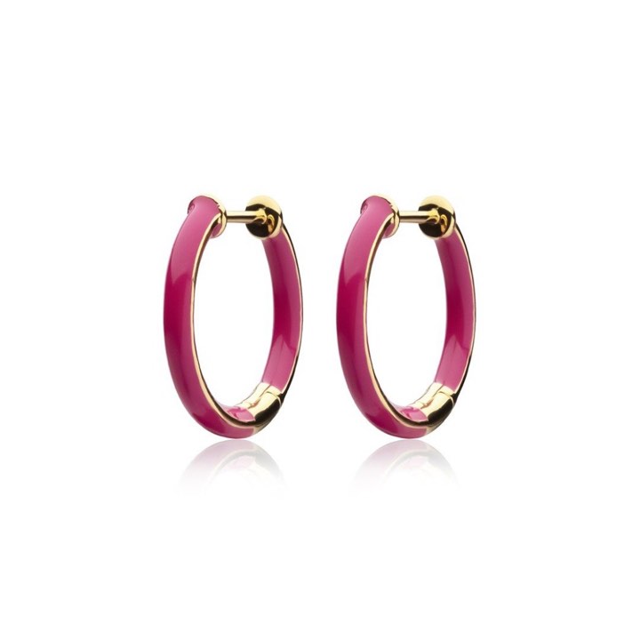Enamel thin hoops pink (gold) in the group Earrings / Gold Earrings at SCANDINAVIAN JEWELRY DESIGN (E2150GPEP-OS)