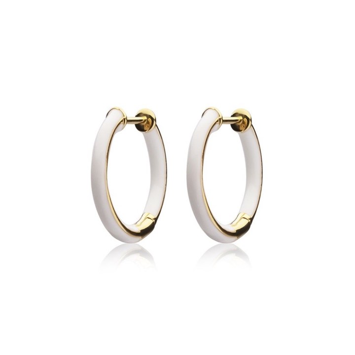 Enamel thin hoops white (gold) in the group Earrings / Gold Earrings at SCANDINAVIAN JEWELRY DESIGN (E2150GPEW-OS)