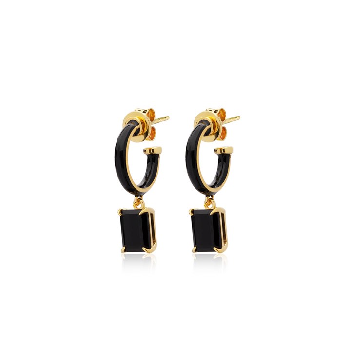 Iris enamel hoops black (gold) in the group Earrings / Gold Earrings at SCANDINAVIAN JEWELRY DESIGN (E2151GEBO-OS)