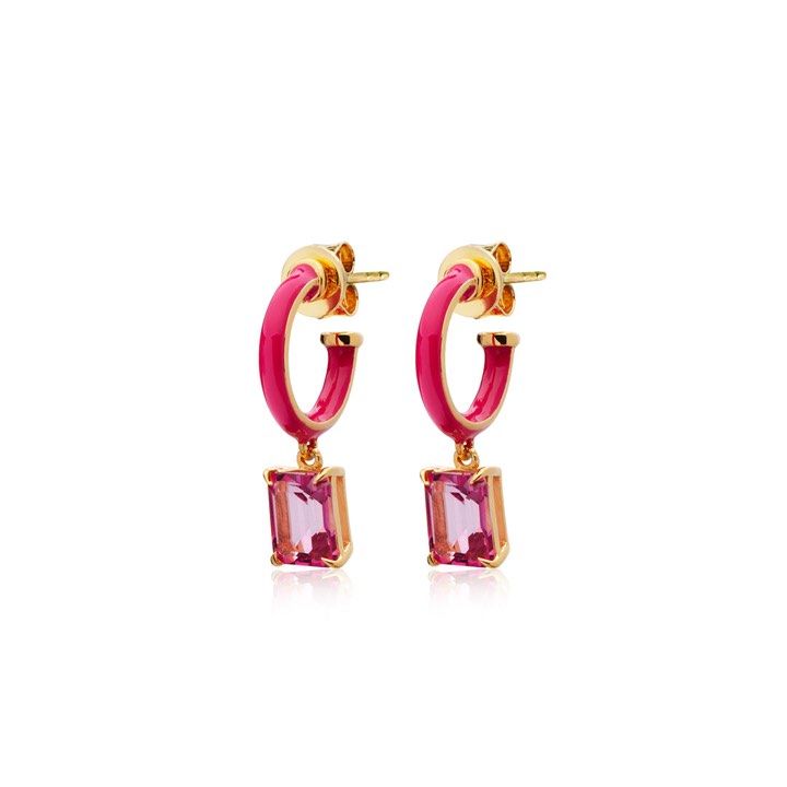 Iris enamel hoops pink (gold) in the group Earrings / Gold Earrings at SCANDINAVIAN JEWELRY DESIGN (E2151GEPT-OS)