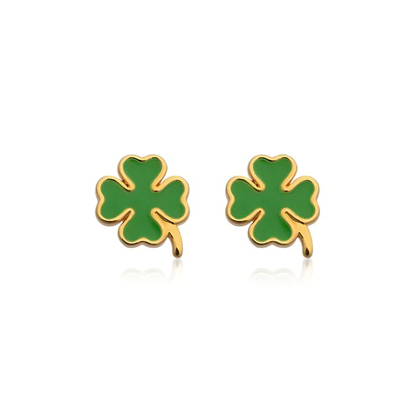 Enamel clover studs Gold in the group Earrings at SCANDINAVIAN JEWELRY DESIGN (E2205GPEG-OS)