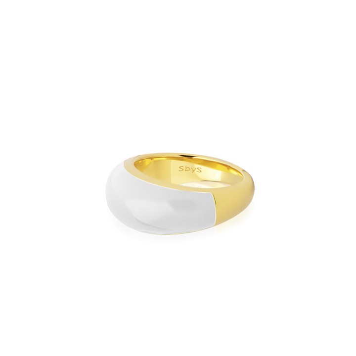 Enamel bold ring white in the group Rings / Gold Rings at SCANDINAVIAN JEWELRY DESIGN (R2202GPEW)