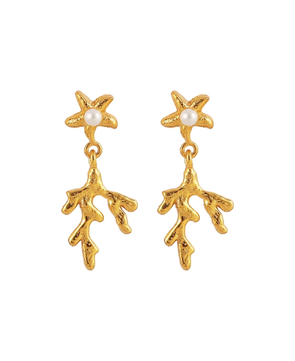 Mini Coral Leaf Earrings Gold in the group Earrings / Gold Earrings at SCANDINAVIAN JEWELRY DESIGN (S08057-G)