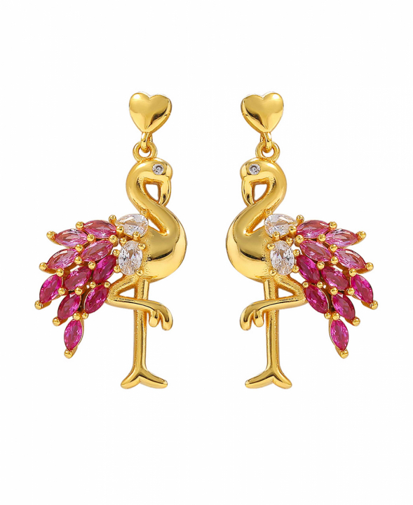 Pink Flamingo Earrings Gold in the group Earrings / Gold Earrings at SCANDINAVIAN JEWELRY DESIGN (S08508G)