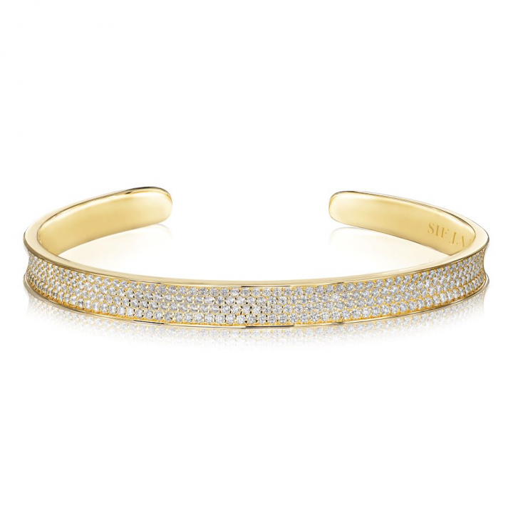 Feline Concavo - 18k Goldpläterad, med vita zirkoner  Bracelets in the group Bracelets / Gold Bracelets at SCANDINAVIAN JEWELRY DESIGN (SJ-BG2392-CZ-YG)