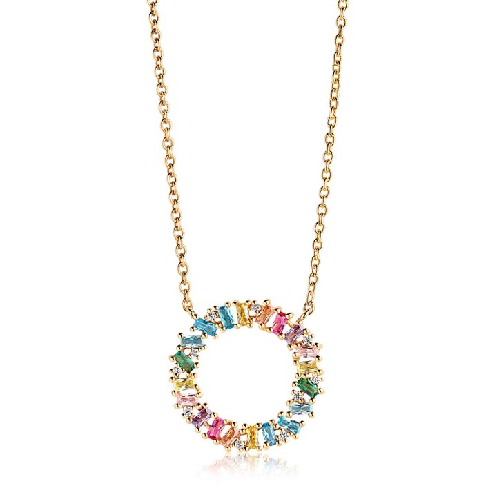 ANTELLA CIRCOLO GRANDE Necklaces Multi-coloured Zircons (Gold) in the group Necklaces / Gold Necklaces at SCANDINAVIAN JEWELRY DESIGN (SJ-C0163-XCZYG)