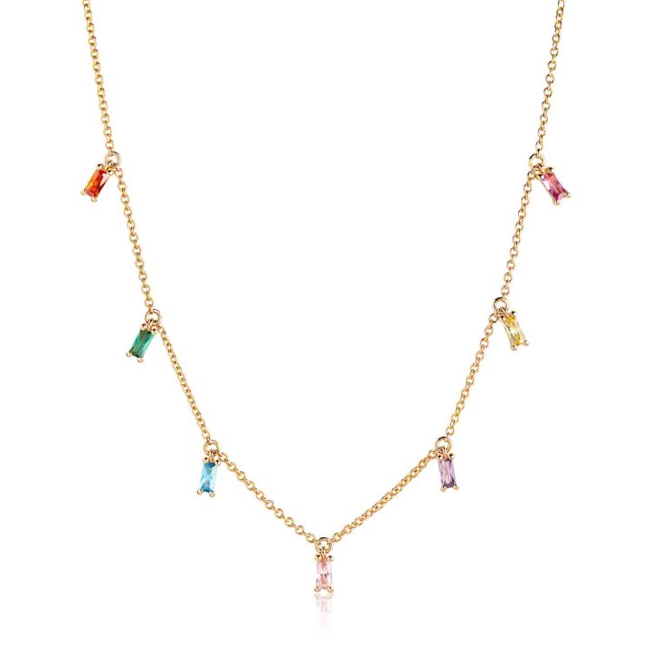 PRINCESS BAGUETTE Necklaces Multi-coloured Zircons (Gold) in the group Necklaces / Gold Necklaces at SCANDINAVIAN JEWELRY DESIGN (SJ-C1074-XCZ-SG)
