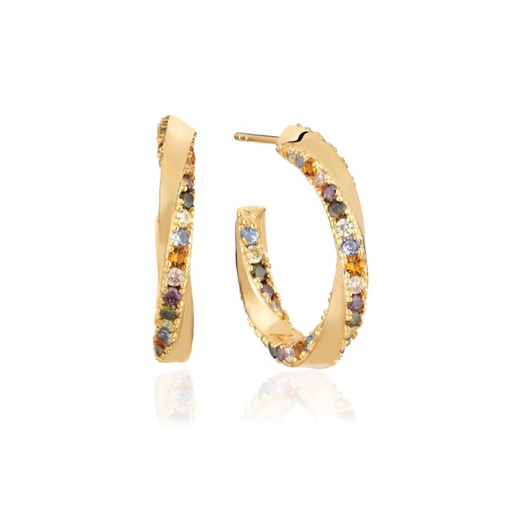 FERRARA CREOLO MEDIO Earring Multi-coloured Zircons (Gold) in the group Earrings / Gold Earrings at SCANDINAVIAN JEWELRY DESIGN (SJ-E12111-ACZ-SG)