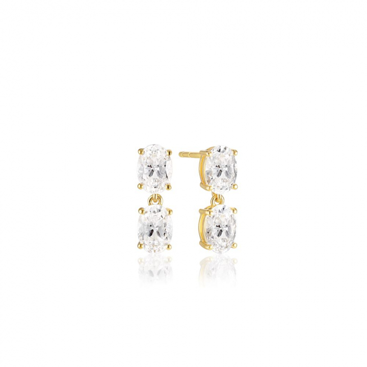 Ellisse Due Piccolo - 18k Goldpläterade, med vita zirkoner Earring in the group Earrings / Gold Earrings at SCANDINAVIAN JEWELRY DESIGN (SJ-E2308-CZ-YG)