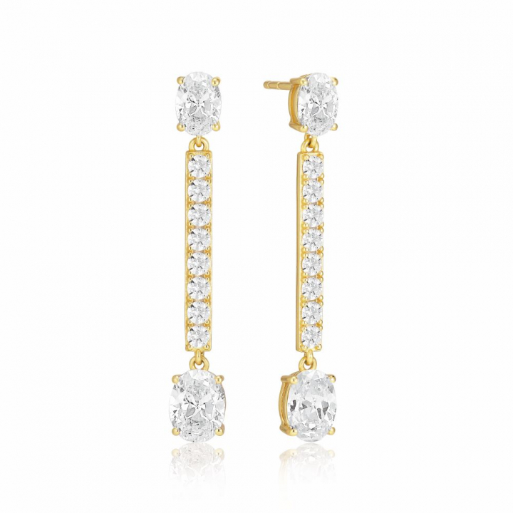 Ellisse Lungo - 18k Goldpläterade, med vita zirkoner Earring in the group Earrings / Gold Earrings at SCANDINAVIAN JEWELRY DESIGN (SJ-E2322-CZ-YG)
