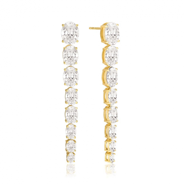 Ellisse Lungo Otto - 18k Goldpläterade, med vita zirkoner Earring in the group Earrings / Gold Earrings at SCANDINAVIAN JEWELRY DESIGN (SJ-E2324-CZ-YG)