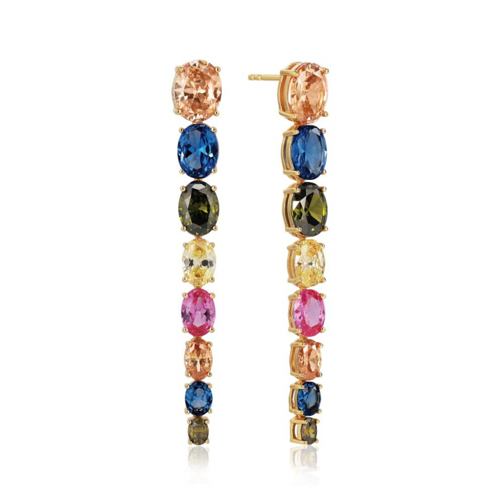 Ellisse Lungo Otto - 18k Goldpläterade, med multifärgade zirkoner Earring in the group Earrings / Gold Earrings at SCANDINAVIAN JEWELRY DESIGN (SJ-E2324-XCZ-YG)