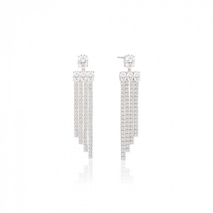 Ellisse Lungo Piccolo - med vita zirkoner Earring in the group Earrings / Silver Earrings at SCANDINAVIAN JEWELRY DESIGN (SJ-E2327-CZ)