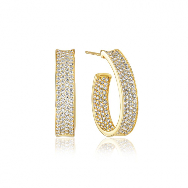 Feline Concavo - 18k Goldpläterade, med vita zirkoner Earring in the group Earrings / Gold Earrings at SCANDINAVIAN JEWELRY DESIGN (SJ-E2390-CZ-YG)