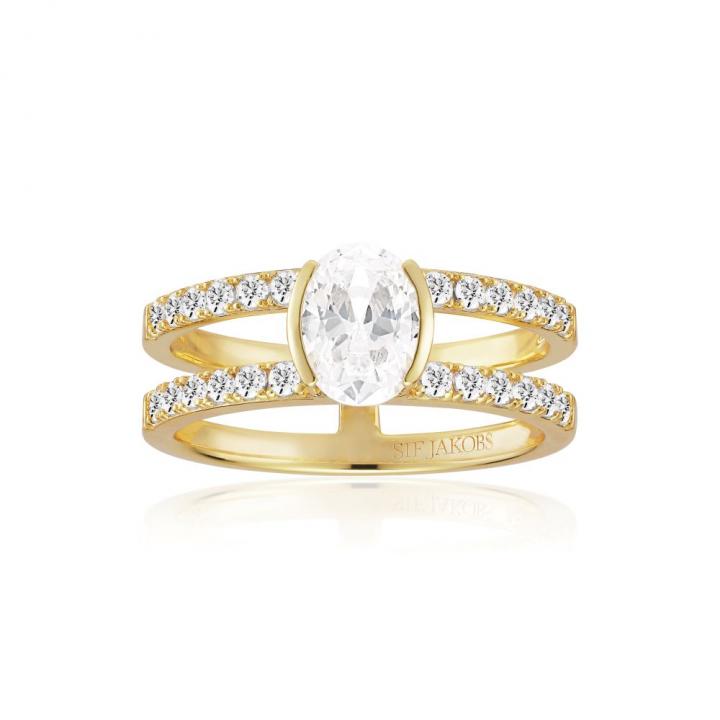 Ellisse Carezza Piccolo - 18k Goldpläterad, med vita zirkoner Ring  in the group Rings / Gold Rings at SCANDINAVIAN JEWELRY DESIGN (SJ-R2357-CZ-YG)