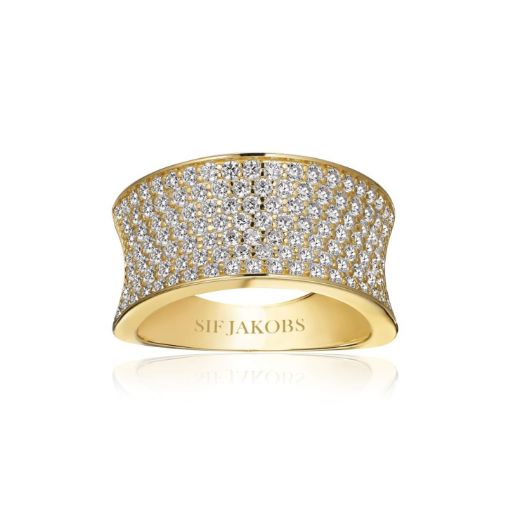 Feline Concavo - 18k Goldpläterad, med vita zirkoner Ring  in the group Rings / Gold Rings at SCANDINAVIAN JEWELRY DESIGN (SJ-R2393-CZ-YG)