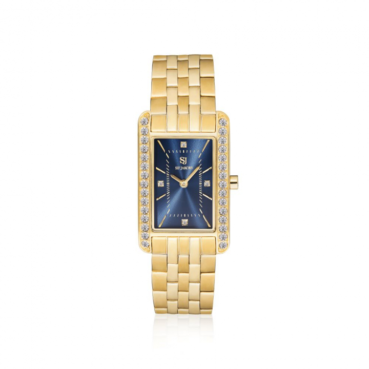 Martina - Goldpläterad rostfritt stål med mörkblå sunray urtavla och vita zirkoner Klocka  in the group Accessories / Watches at SCANDINAVIAN JEWELRY DESIGN (SJ-W2305-CZ-YG)