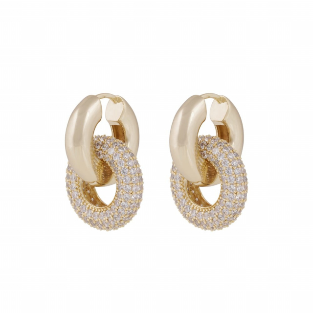 Liz double ring crystal Earrings Gold