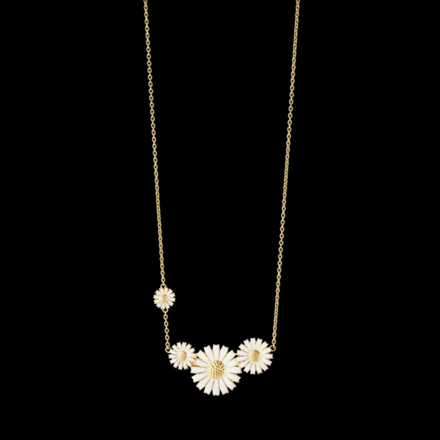 DAISY Pendant Silver Goldpläterad WHITE ENAMEL 