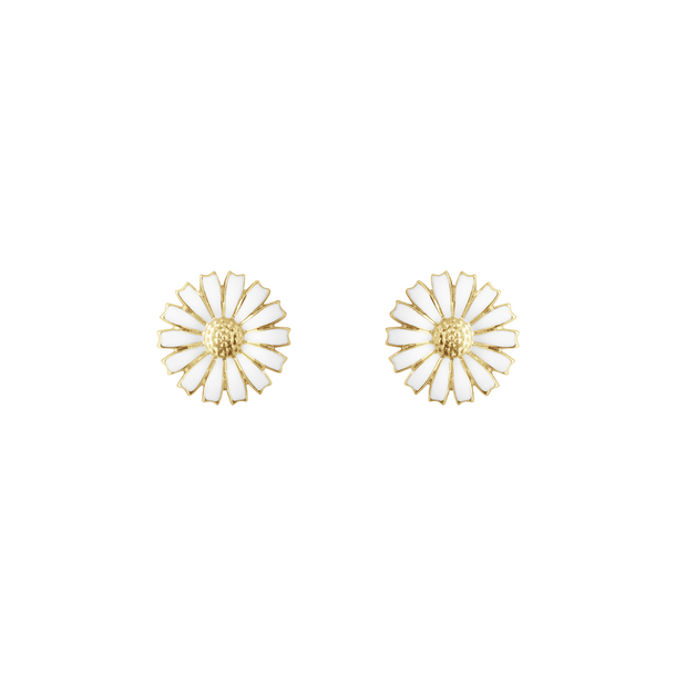 DAISY Earrings Gold-plated Silver WHITE ENAMEL 11 MM