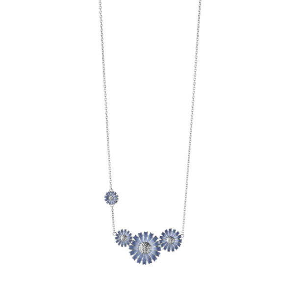 DAISY 4 Flower Necklace Silver BLUE